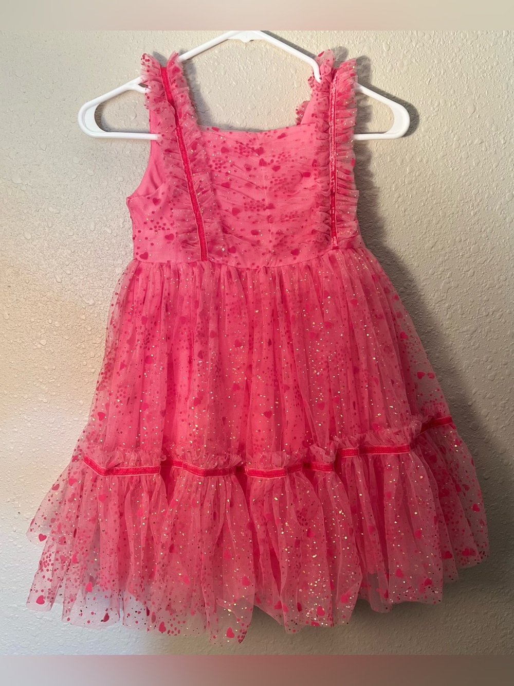 Rachel Zoe Pink Girls' Dress with Pink Hearts and Subtle Gold Accent EUC